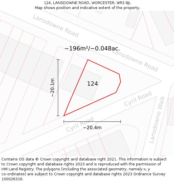 124, LANSDOWNE ROAD, WORCESTER, WR3 8JL: Plot and title map