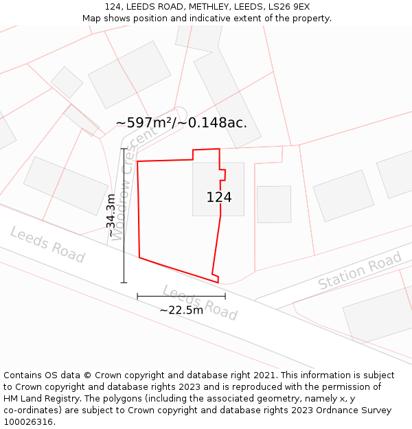 124, LEEDS ROAD, METHLEY, LEEDS, LS26 9EX: Plot and title map