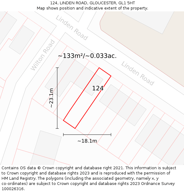 124, LINDEN ROAD, GLOUCESTER, GL1 5HT: Plot and title map
