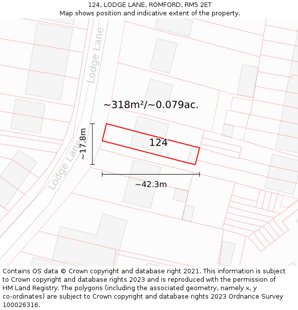 124, LODGE LANE, ROMFORD, RM5 2ET: Plot and title map