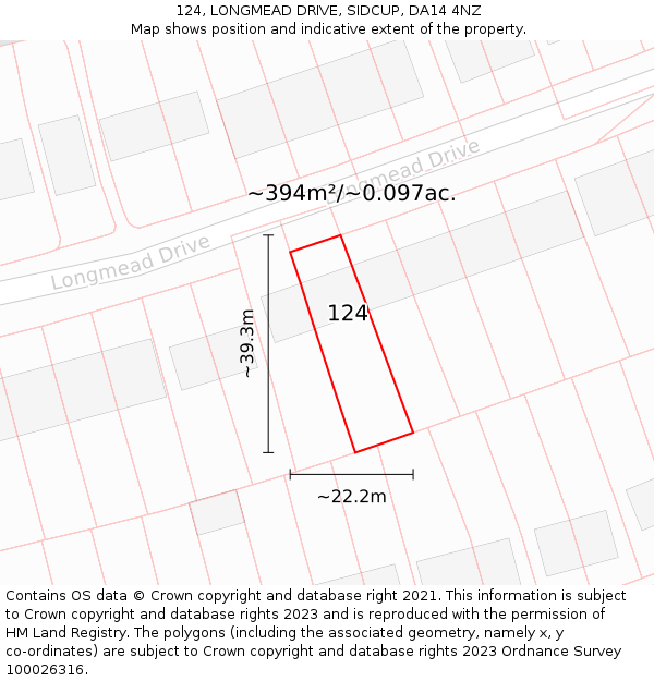 124, LONGMEAD DRIVE, SIDCUP, DA14 4NZ: Plot and title map