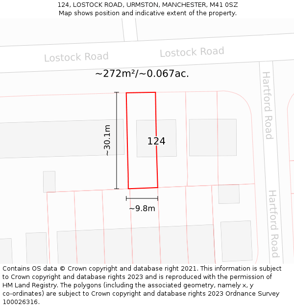 124, LOSTOCK ROAD, URMSTON, MANCHESTER, M41 0SZ: Plot and title map