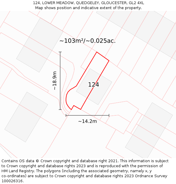 124, LOWER MEADOW, QUEDGELEY, GLOUCESTER, GL2 4XL: Plot and title map