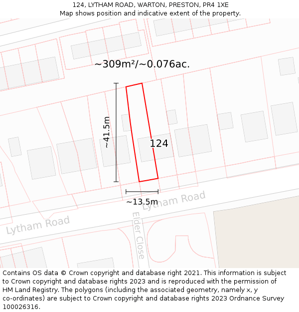 124, LYTHAM ROAD, WARTON, PRESTON, PR4 1XE: Plot and title map