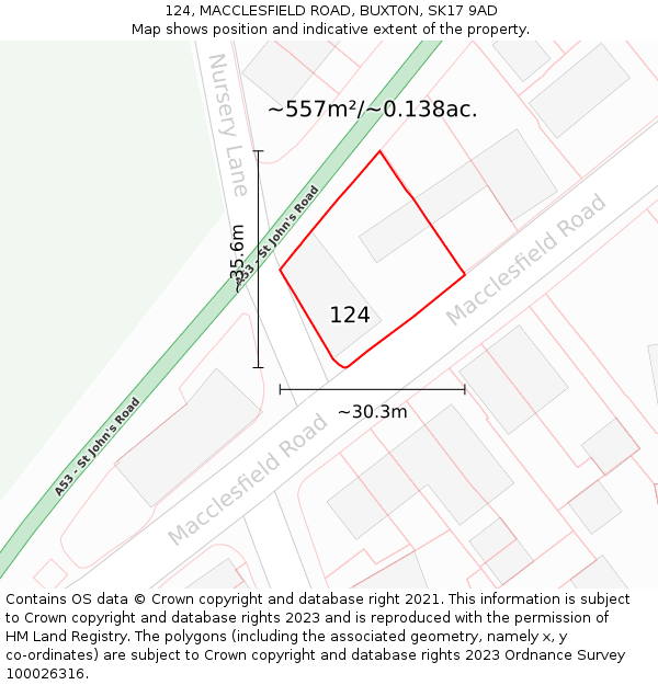 124, MACCLESFIELD ROAD, BUXTON, SK17 9AD: Plot and title map