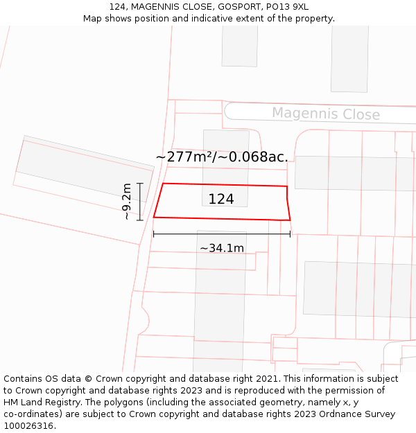 124, MAGENNIS CLOSE, GOSPORT, PO13 9XL: Plot and title map