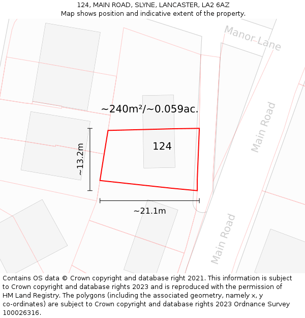 124, MAIN ROAD, SLYNE, LANCASTER, LA2 6AZ: Plot and title map