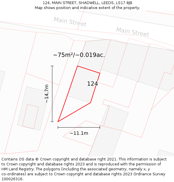 124, MAIN STREET, SHADWELL, LEEDS, LS17 8JB: Plot and title map