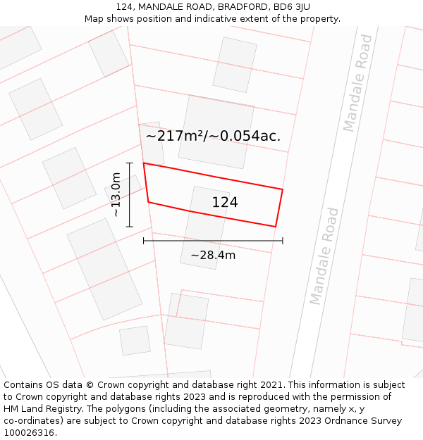 124, MANDALE ROAD, BRADFORD, BD6 3JU: Plot and title map