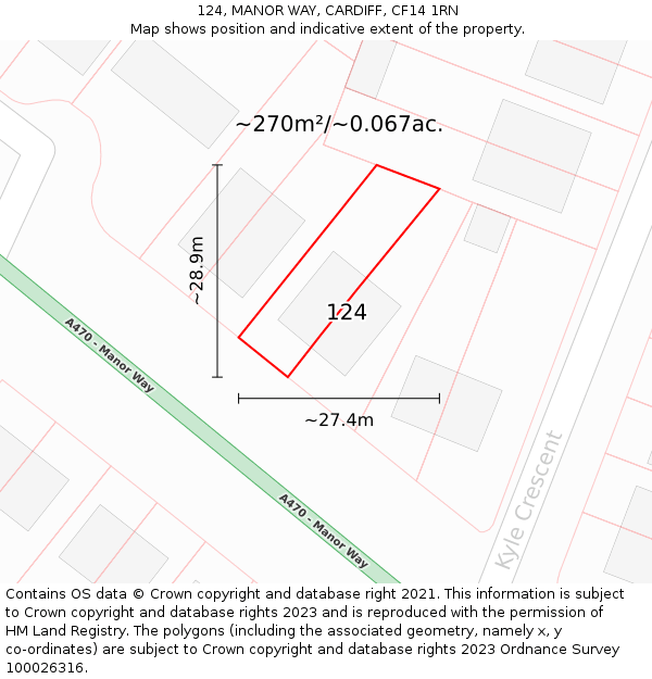 124, MANOR WAY, CARDIFF, CF14 1RN: Plot and title map