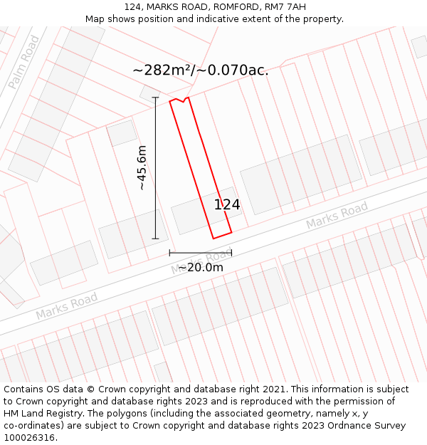 124, MARKS ROAD, ROMFORD, RM7 7AH: Plot and title map