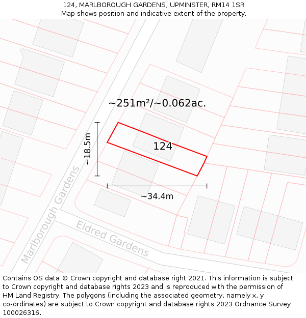 124, MARLBOROUGH GARDENS, UPMINSTER, RM14 1SR: Plot and title map