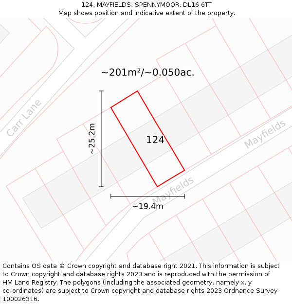 124, MAYFIELDS, SPENNYMOOR, DL16 6TT: Plot and title map