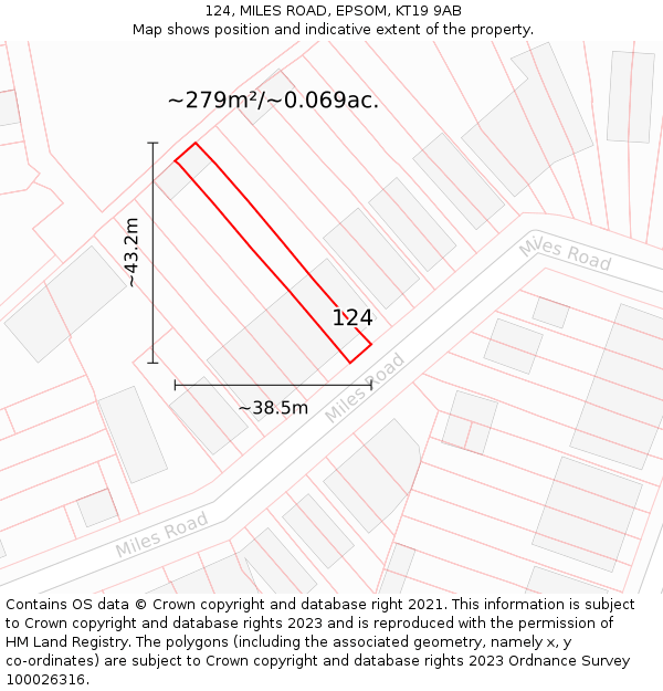 124, MILES ROAD, EPSOM, KT19 9AB: Plot and title map