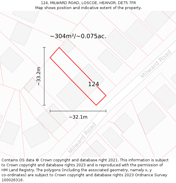 124, MILWARD ROAD, LOSCOE, HEANOR, DE75 7FR: Plot and title map