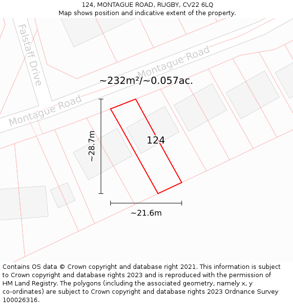 124, MONTAGUE ROAD, RUGBY, CV22 6LQ: Plot and title map