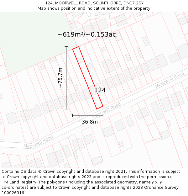 124, MOORWELL ROAD, SCUNTHORPE, DN17 2SY: Plot and title map