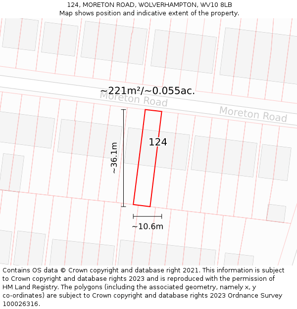 124, MORETON ROAD, WOLVERHAMPTON, WV10 8LB: Plot and title map