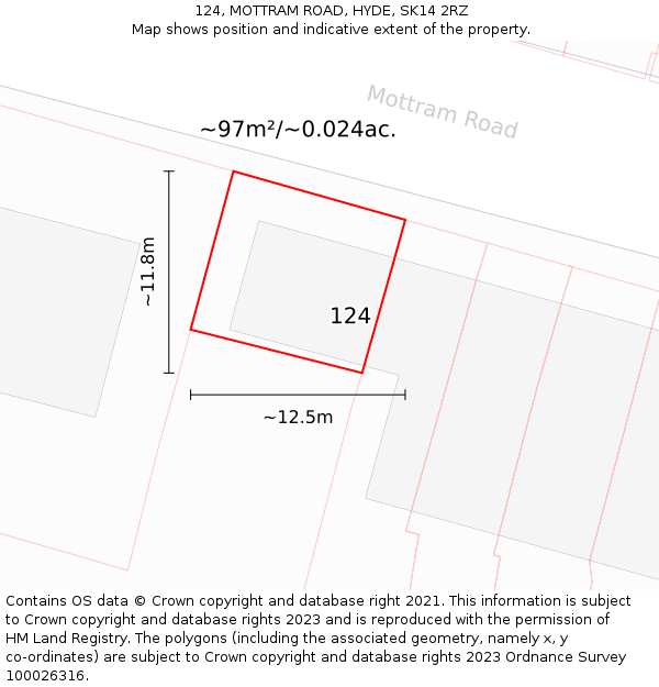 124, MOTTRAM ROAD, HYDE, SK14 2RZ: Plot and title map