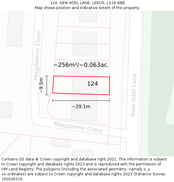 124, NEW ADEL LANE, LEEDS, LS16 6BB: Plot and title map