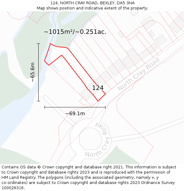 124, NORTH CRAY ROAD, BEXLEY, DA5 3NA: Plot and title map