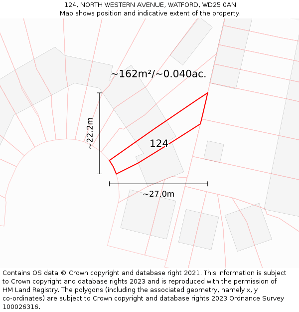 124, NORTH WESTERN AVENUE, WATFORD, WD25 0AN: Plot and title map