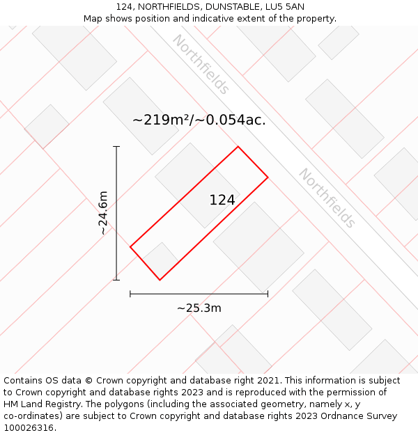 124, NORTHFIELDS, DUNSTABLE, LU5 5AN: Plot and title map