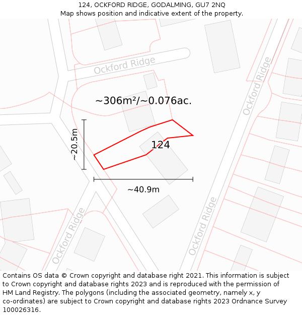 124, OCKFORD RIDGE, GODALMING, GU7 2NQ: Plot and title map