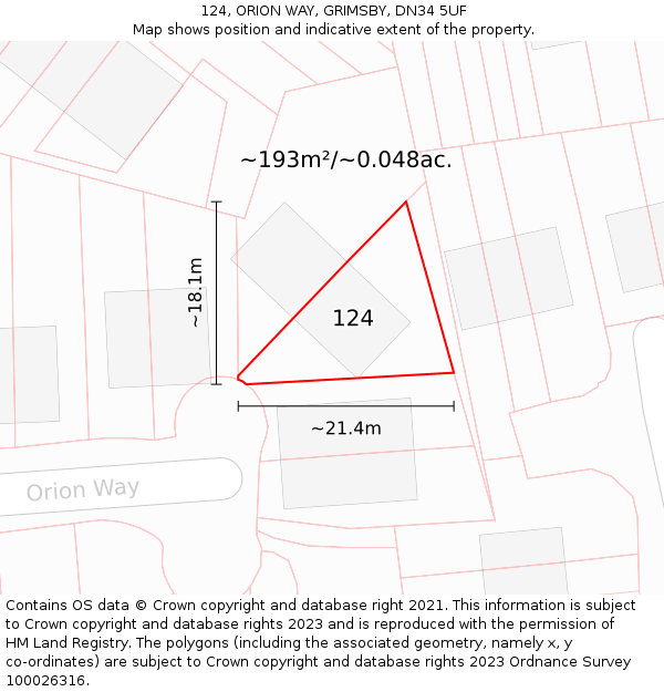 124, ORION WAY, GRIMSBY, DN34 5UF: Plot and title map