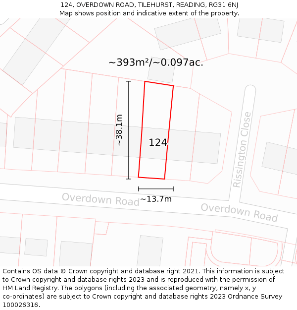 124, OVERDOWN ROAD, TILEHURST, READING, RG31 6NJ: Plot and title map