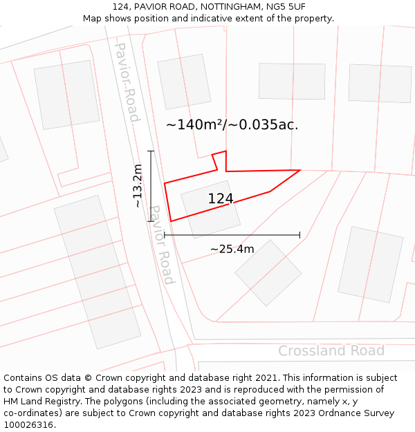 124, PAVIOR ROAD, NOTTINGHAM, NG5 5UF: Plot and title map