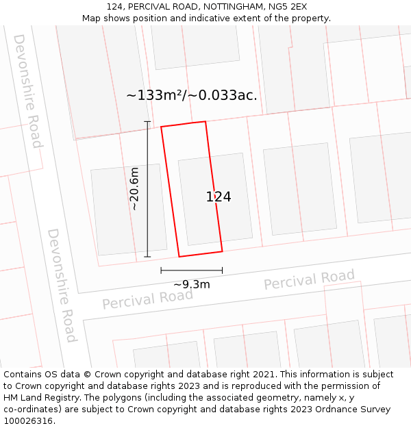 124, PERCIVAL ROAD, NOTTINGHAM, NG5 2EX: Plot and title map