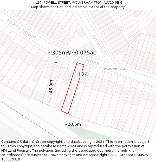 124, POWELL STREET, WOLVERHAMPTON, WV10 0BN: Plot and title map