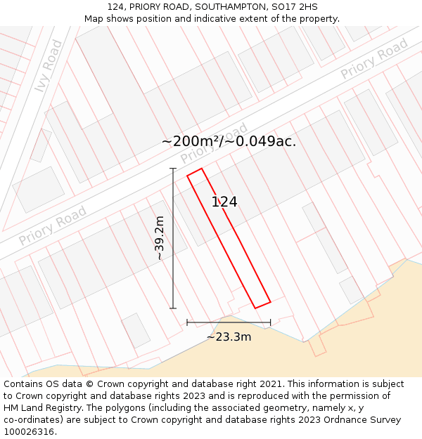124, PRIORY ROAD, SOUTHAMPTON, SO17 2HS: Plot and title map