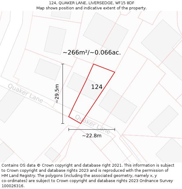 124, QUAKER LANE, LIVERSEDGE, WF15 8DF: Plot and title map