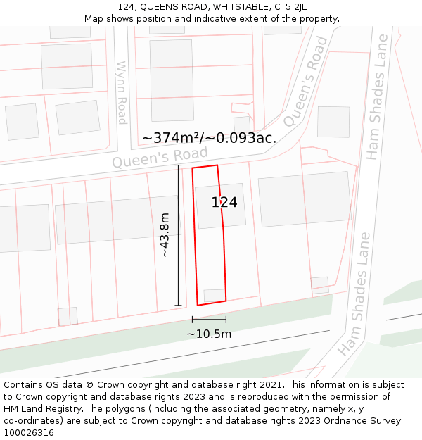 124, QUEENS ROAD, WHITSTABLE, CT5 2JL: Plot and title map