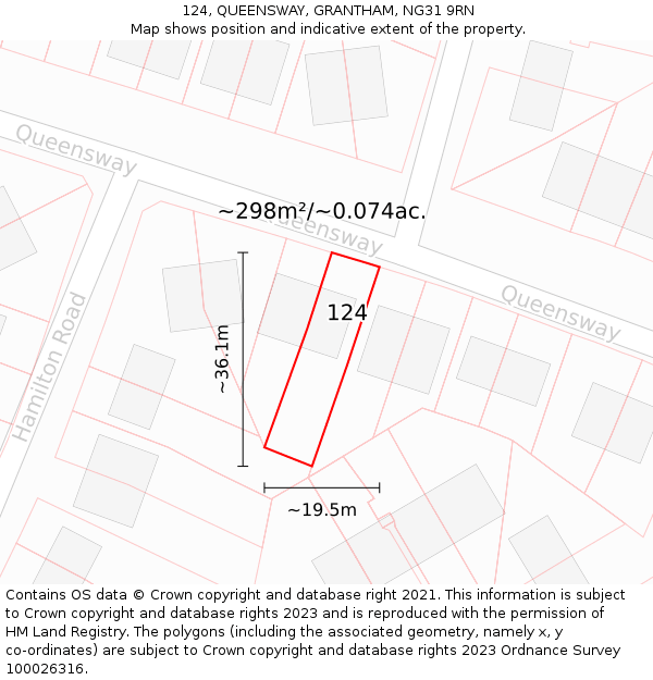 124, QUEENSWAY, GRANTHAM, NG31 9RN: Plot and title map