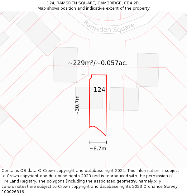 124, RAMSDEN SQUARE, CAMBRIDGE, CB4 2BL: Plot and title map