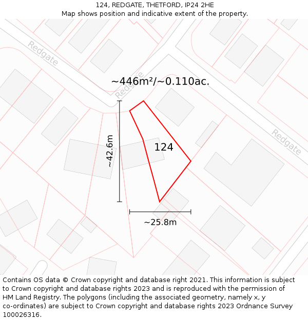 124, REDGATE, THETFORD, IP24 2HE: Plot and title map