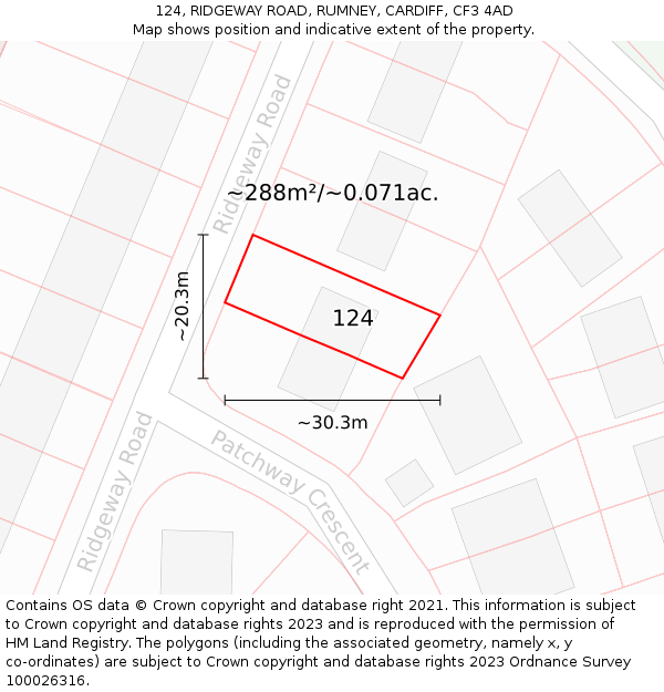 124, RIDGEWAY ROAD, RUMNEY, CARDIFF, CF3 4AD: Plot and title map