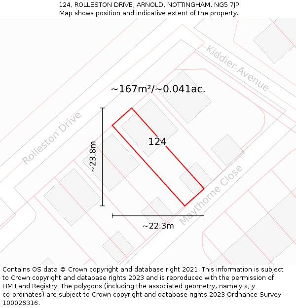 124, ROLLESTON DRIVE, ARNOLD, NOTTINGHAM, NG5 7JP: Plot and title map