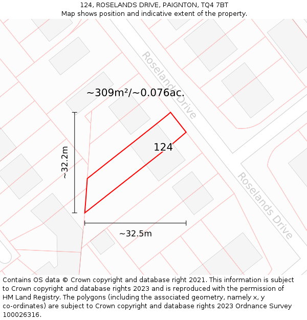 124, ROSELANDS DRIVE, PAIGNTON, TQ4 7BT: Plot and title map