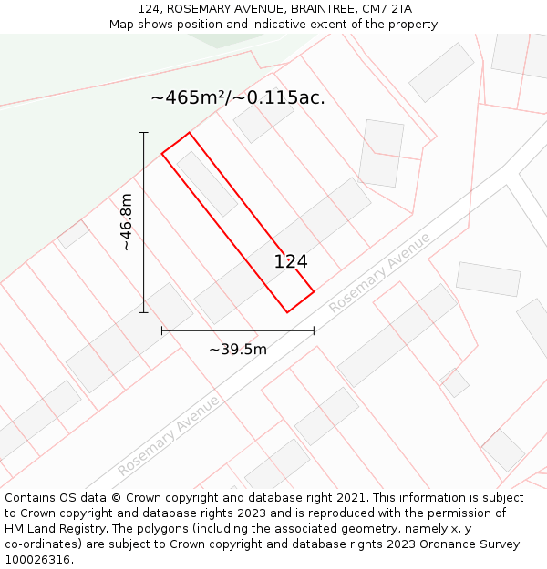 124, ROSEMARY AVENUE, BRAINTREE, CM7 2TA: Plot and title map