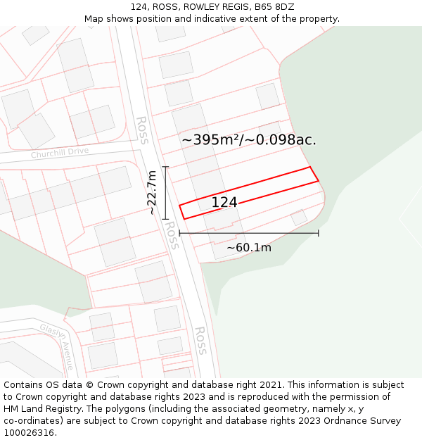 124, ROSS, ROWLEY REGIS, B65 8DZ: Plot and title map