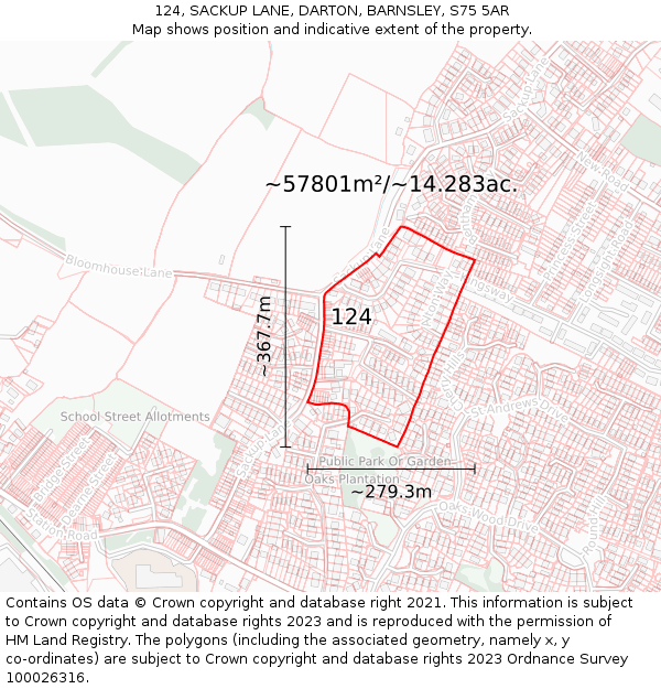 124, SACKUP LANE, DARTON, BARNSLEY, S75 5AR: Plot and title map