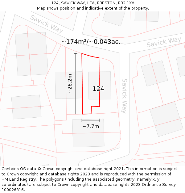 124, SAVICK WAY, LEA, PRESTON, PR2 1XA: Plot and title map
