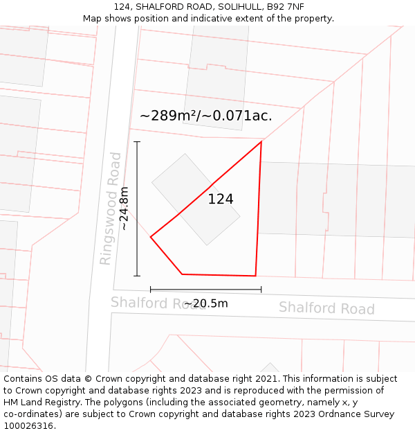 124, SHALFORD ROAD, SOLIHULL, B92 7NF: Plot and title map