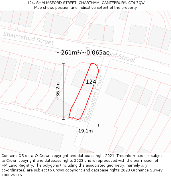 124, SHALMSFORD STREET, CHARTHAM, CANTERBURY, CT4 7QW: Plot and title map