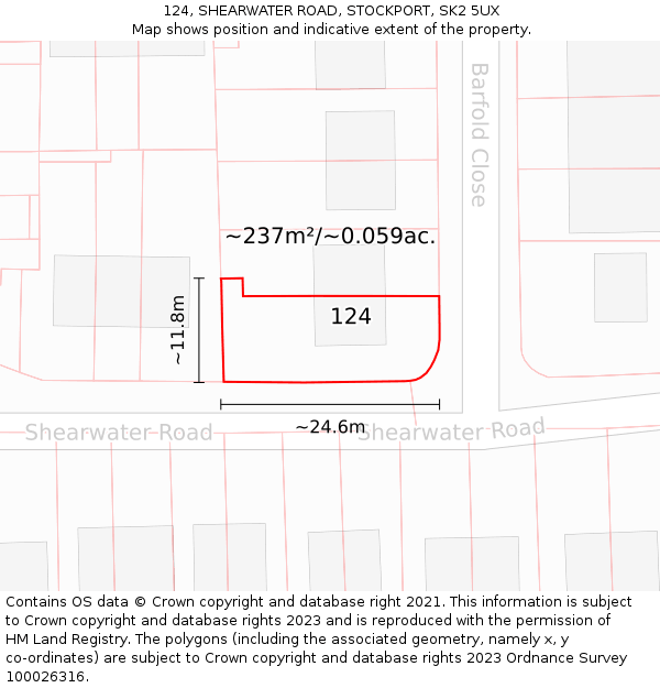 124, SHEARWATER ROAD, STOCKPORT, SK2 5UX: Plot and title map