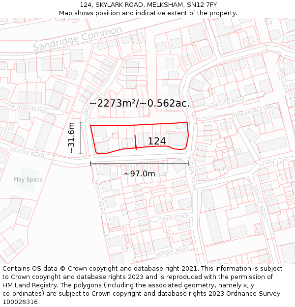 124, SKYLARK ROAD, MELKSHAM, SN12 7FY: Plot and title map